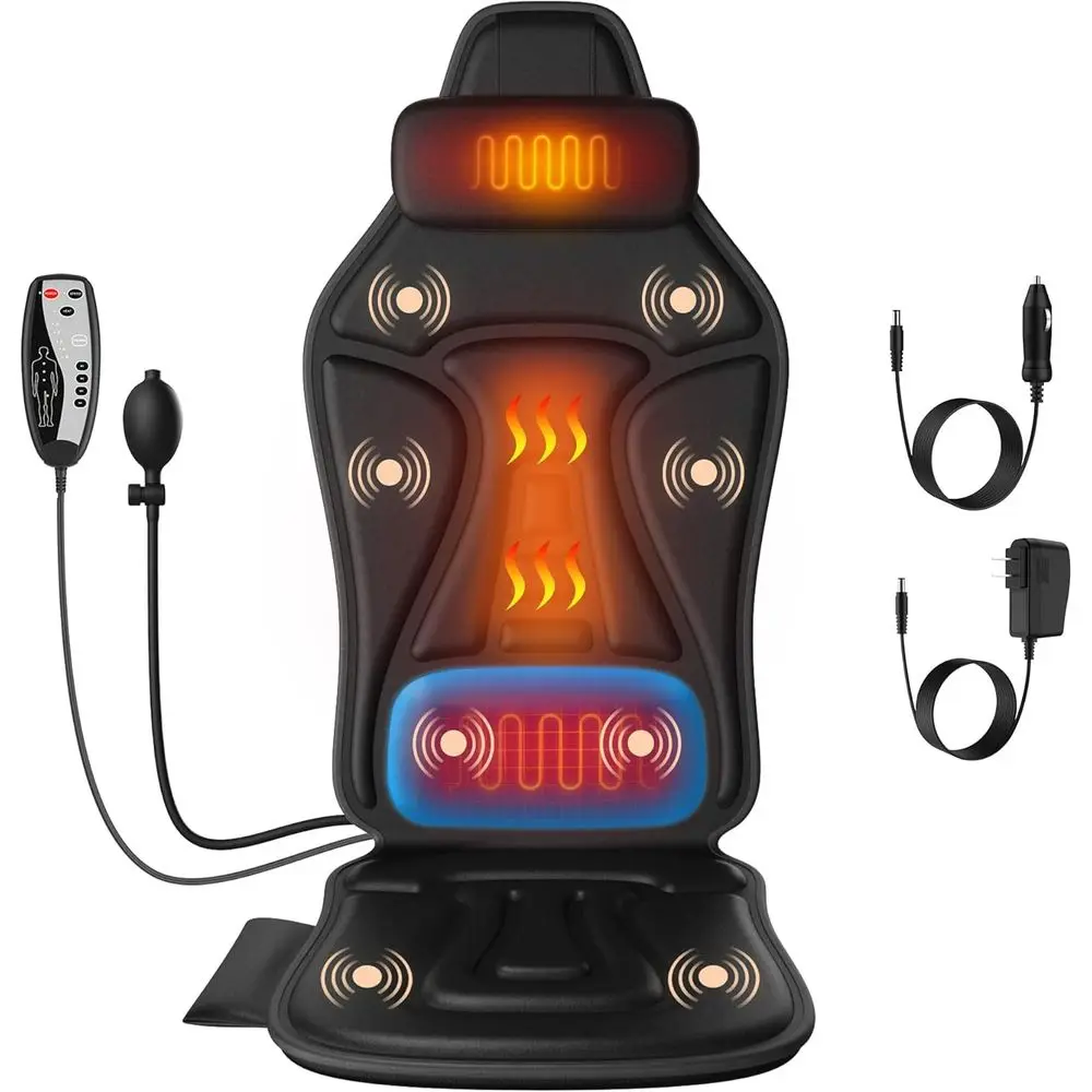 

Heated Full Back Massage Seat Cushion with 8-Pad Lumbar Support for Home or Office Chairs