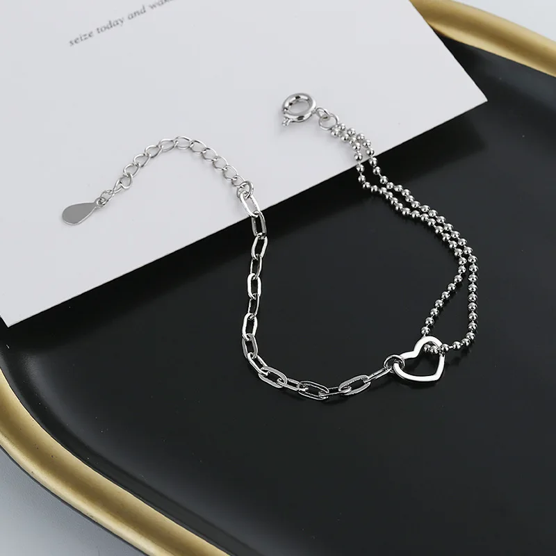 925 Sterling Silber Doppel-Liebesherz Hohle Runde Perlen Armband Damen Mode Romantischer Schmuck Klassisch Verstellbar – Detail 31