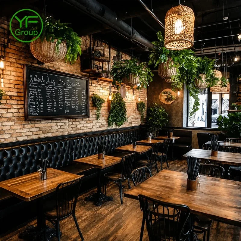 Contemporary Dark Blue Velvet Booth Seating Wooden Table and Chair Set for Coffee Shop Hotel Commercial Restaurant Furniture