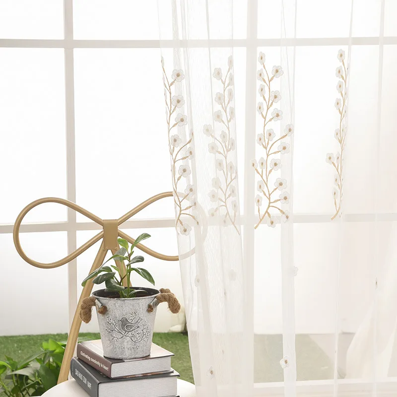

New Simple Modern Yarn Screen Embroidered Curtains for Living Room Bedroom Small Plum Blossom Window Floating Custom Size