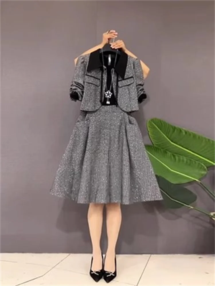 2023 Spring Autumn New Small Fragrant Style Two Piece Set Female Long Sleeved Lapel Button Coat Temperament Light Mature Set