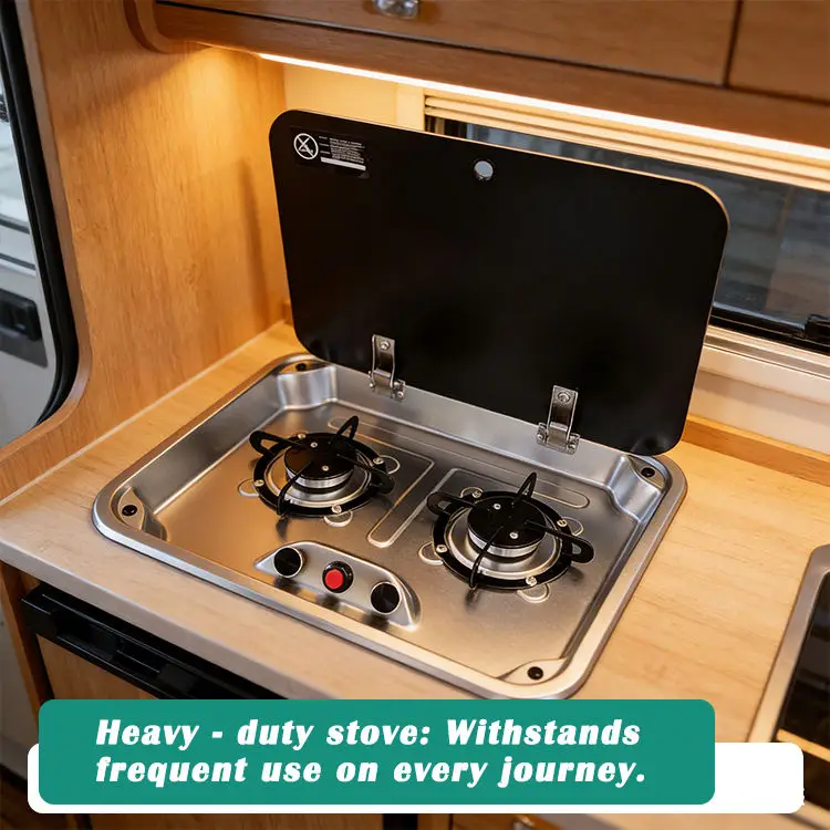 Portable Stainless Steel 2-Burner Gas Stove with Glass Cover for Outdoor Use. Boat RV caravan Gas Stove RV Cooktop Gas Stove
