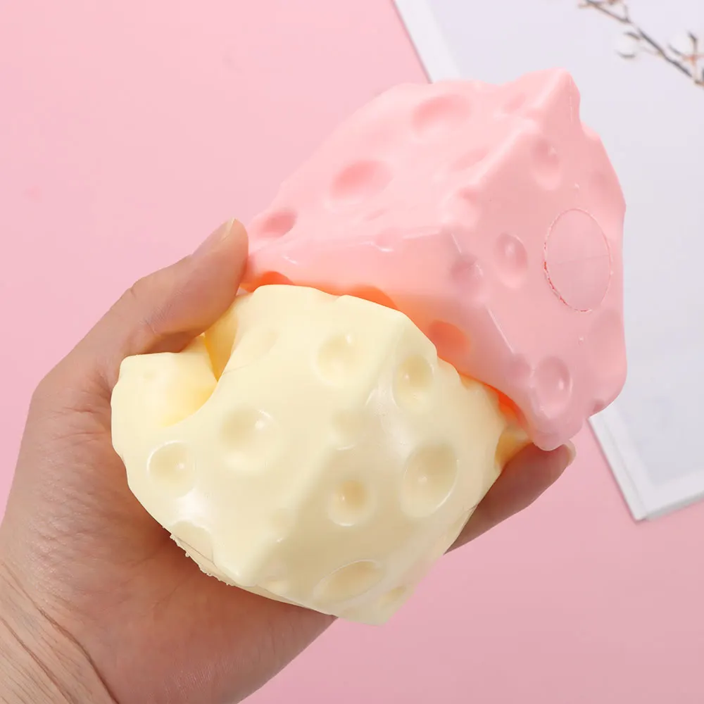 Shapeable Jumbo Cheese Cube Stress Ball Non-Bounce Squishy Texture Cheese Squeeze Fidget Toy Anti-Stress ASMR Sensory Stress Toy