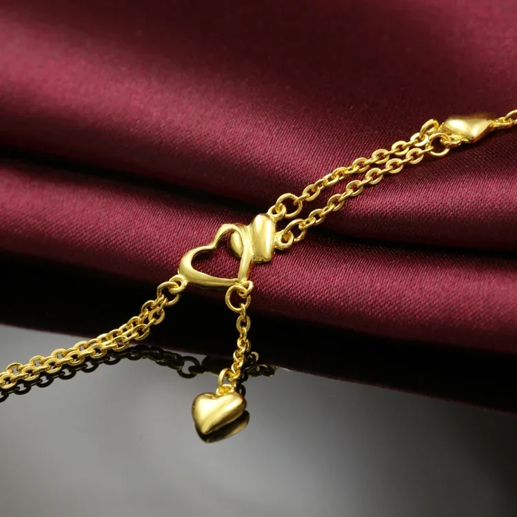 YBF 24K Pure Gold Bracelet Real 999 Solid Gold Bangle Simple Fashion Heart Upscale Beautiful Glossy  Jewelry Hot Sell New 2023