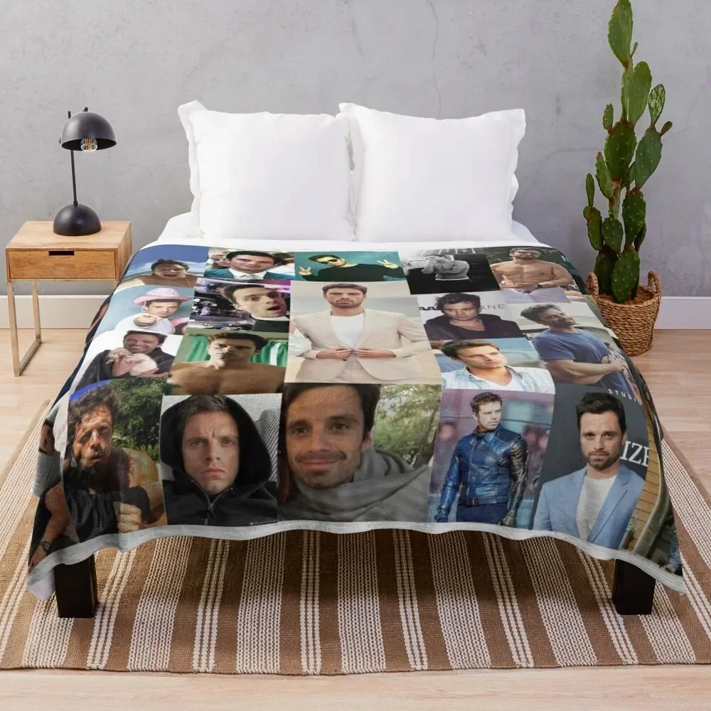 

Sebastian Stan Collage Throw Blanket Decorative Beds Thermal Blankets