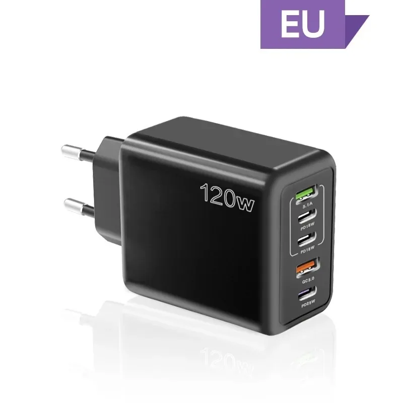 샤오미 120W 고속 충전 USB C 타입 충전기, PD QC 3.0 USB C 충전기, EU, US, UK 플러그 어댑터, 아이폰, 화웨이, 삼성용, 5 포트