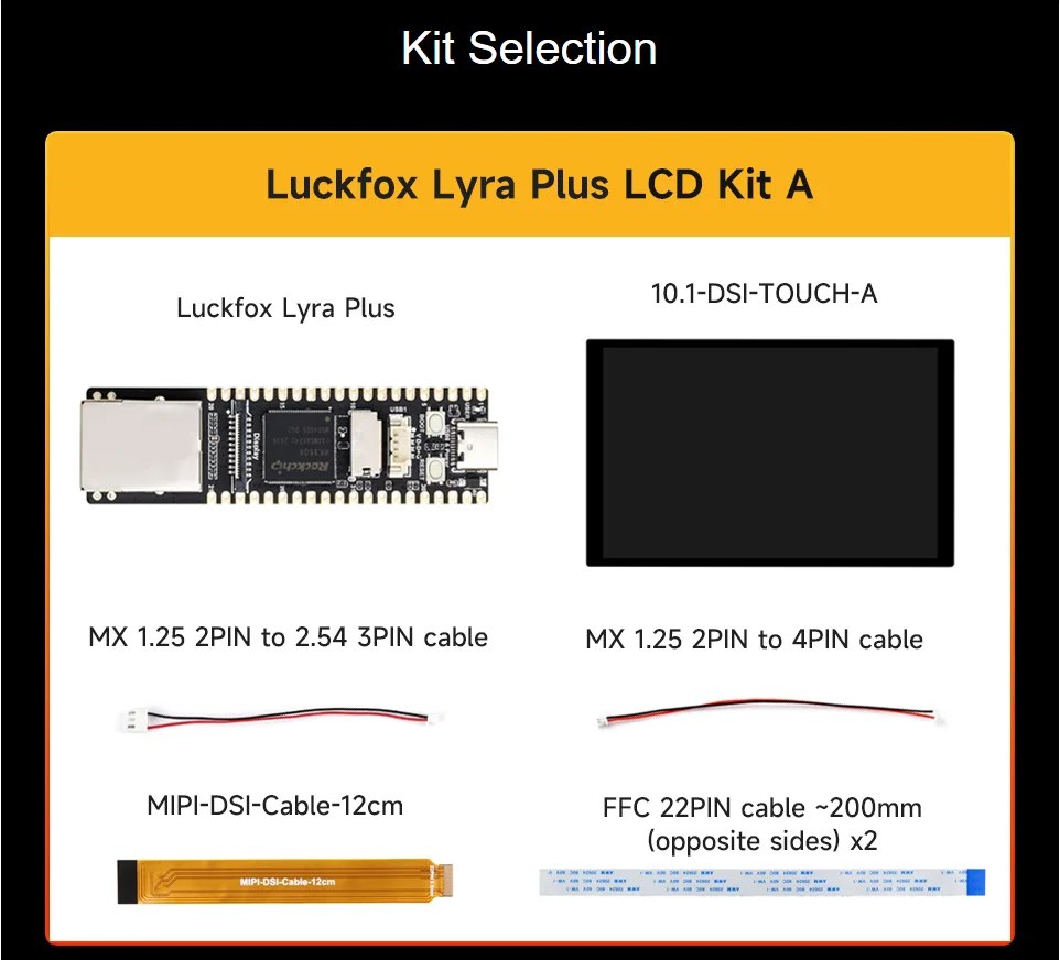 Kit LCD Luckfox Lyra Plus A, Placa de Desarrollo Micro Linux Luckfox Lyra Plus RK3506G2 con Pantalla LCD Táctil de 10.1-DSI