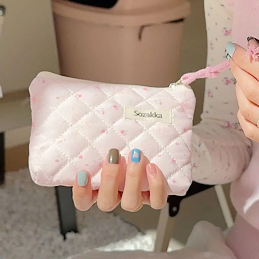 

Durable Cotton Makeup Bag Zipper Flower Pattern Lipstick Bag Multifunctional Storage Bag