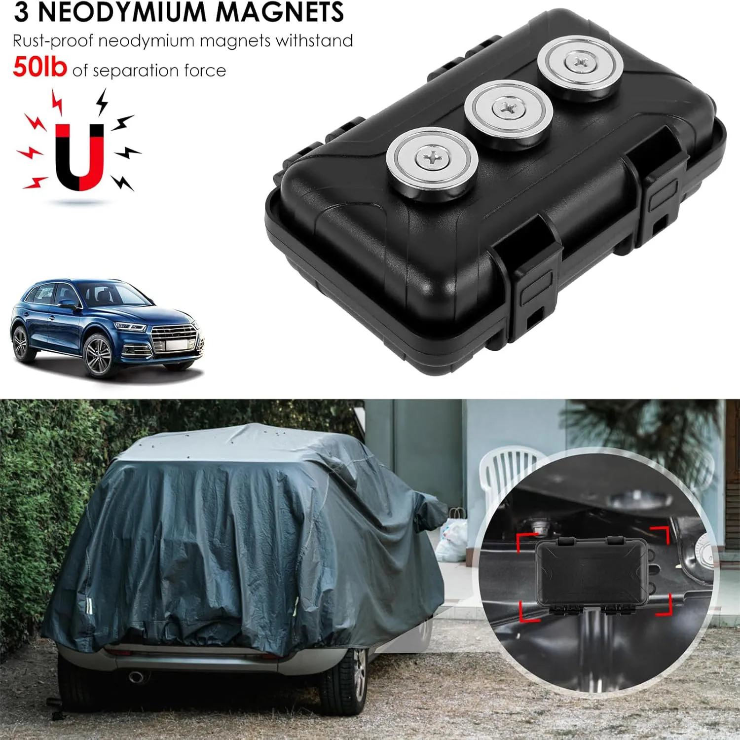 Portachiavi magnetico sotto la scatola portachiavi nascosta dell'auto con forte nascondiglio magnetico custodia multifunzionale scatola magnetica sicura per GPS di ricambio