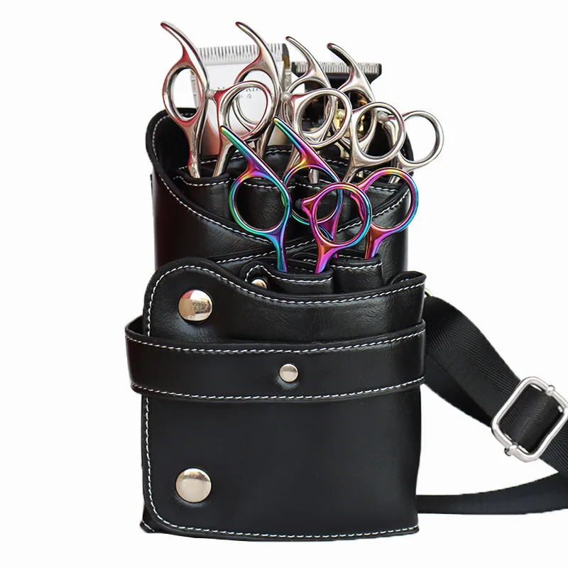 PU Leather Fashion Hair Stylist Hair Kit Cross Body Belt Fanny Pack Scissors Bag Clipping Bag