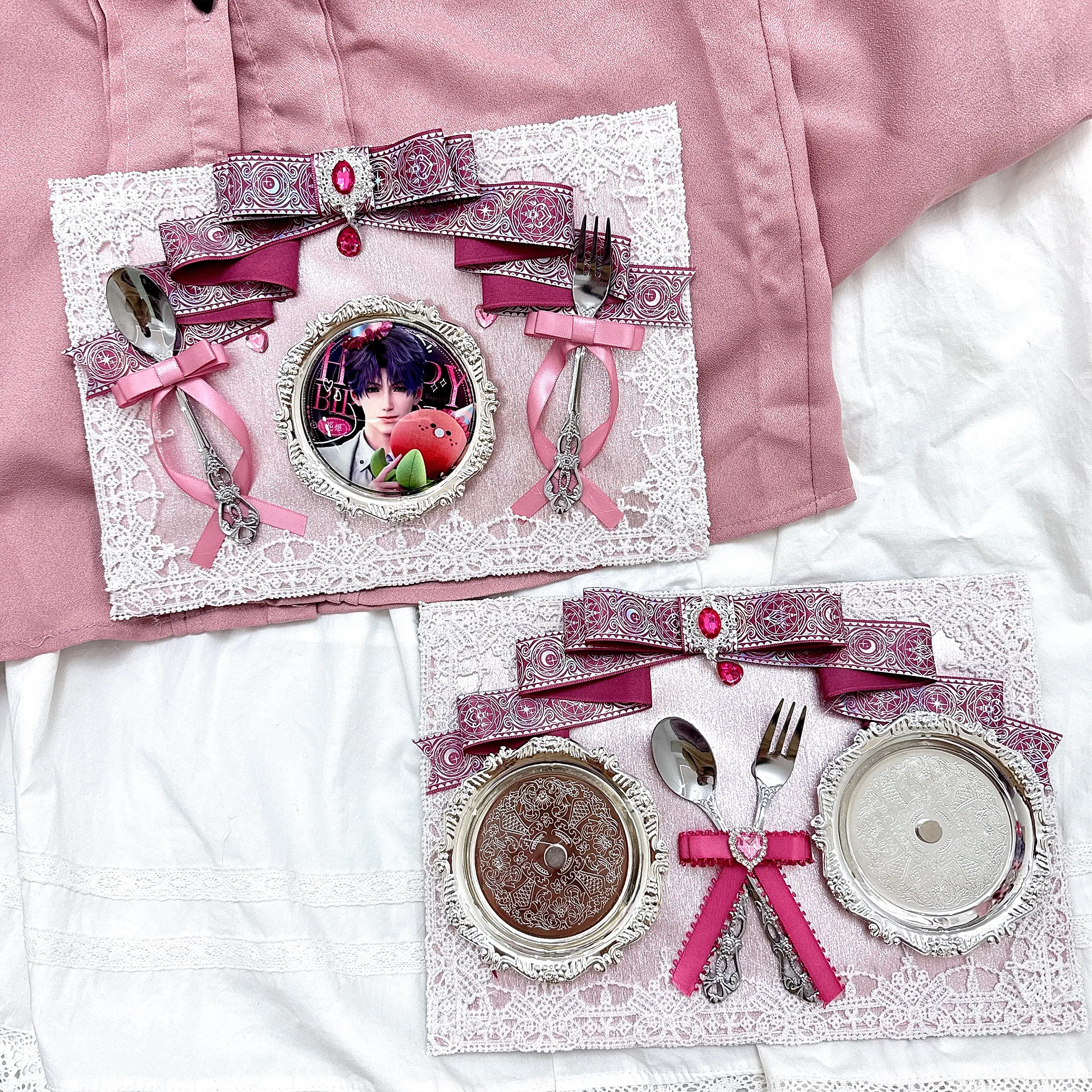Finished Pain Board Homemade Impression Love Deep Space Dinner Plate Ribbon Pain Satin Pink Valley Beauty Lta Bag Accessories
