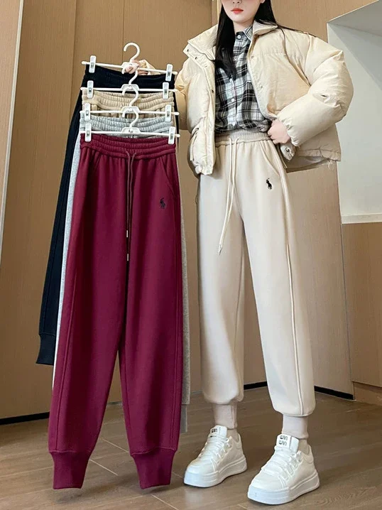 

New Winter Fleece-lined Pants for Women 2023 Cotton Harem Trousers Baggy Sweatpants with Velvet Sports Jogger Women's Home Pants