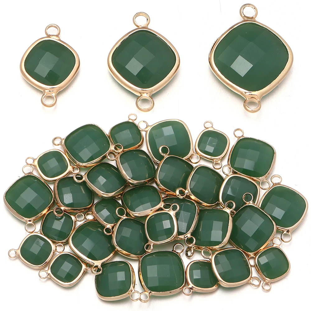 5 Stück/Lot quadratische facettierte Glasanhänger mit Metallkanten, Zweiloch-Verbinder, Charm für Armband, Halskette, DIY-Schmuckherstellung, Zubehör – Detail 4