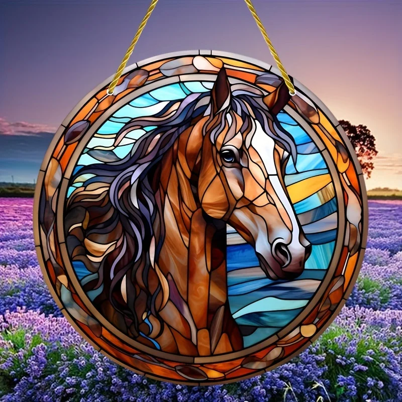 Horse Suncatcher,Animal Stained Window Hanging,Acrylic,window Hanging Ornament,Round Sign,Wreath,Wall,Home,Room,Cafe,Bar Decor