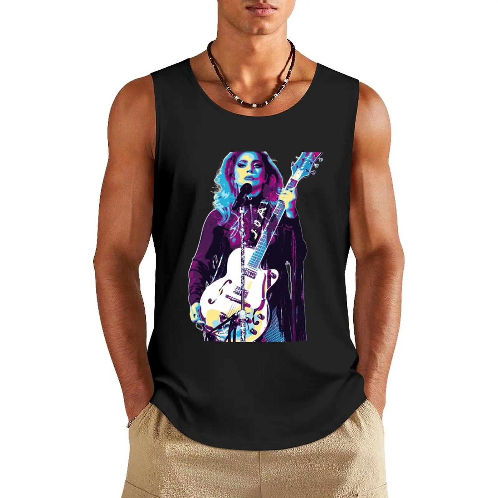 

Lady Gaga Style Retro 80s Tank Top Men's gym Vest summer Men's tops