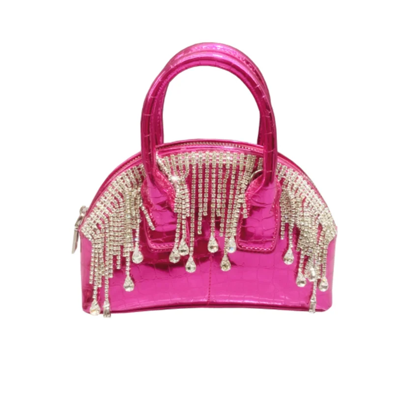 

Diamond-encrusted new tassel tote diamond ornaments single shoulder crossbody bag bright face crocodile print women's handbag