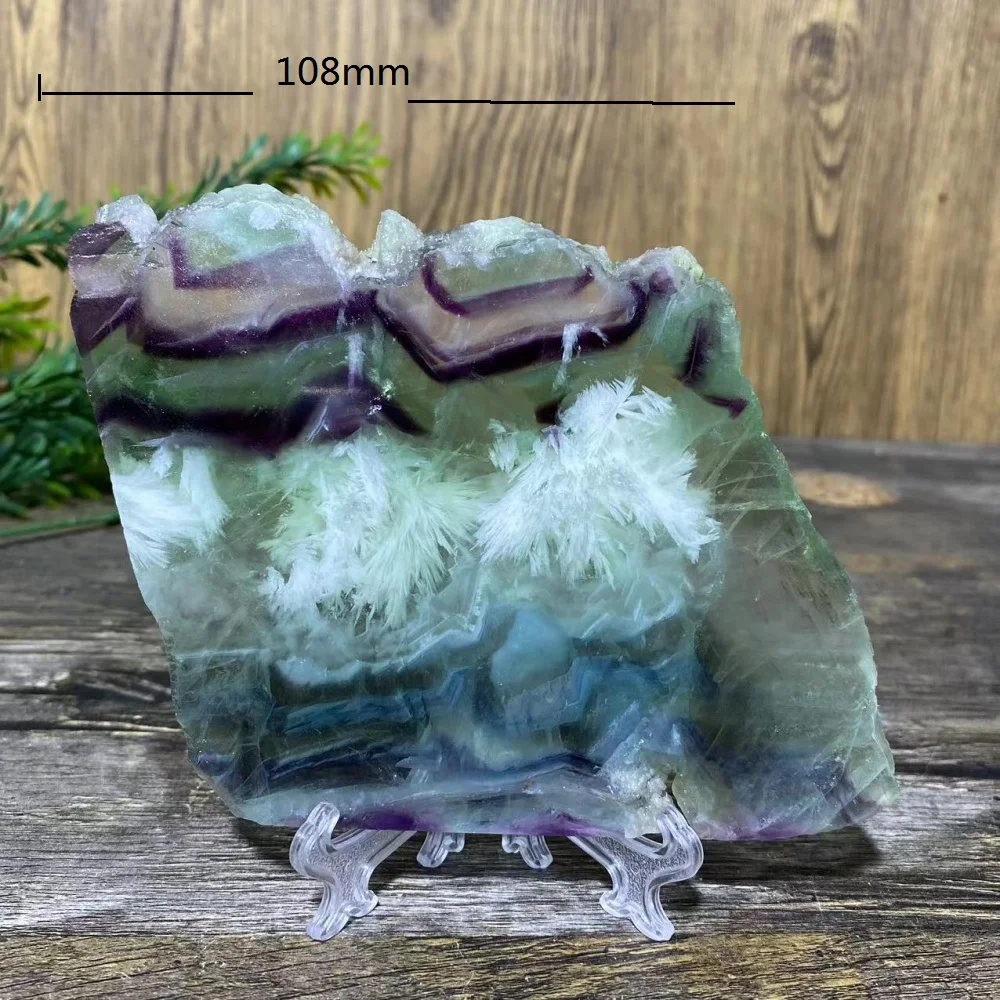 Crystal Natural Feather Fluorite Slab Slice Stone Quartz Mineral Beauty Gemstones Minerals Spiritual Ornaments Home Decoration