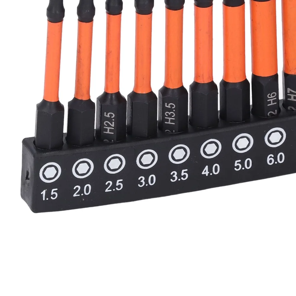 10pcs 4 Inch Long Hex Wrench Drill Bit Set 1/4 Inch Hex Shank Metric & SAE Impact Hex Bit Set CNC Machined Tips Hardened Core
