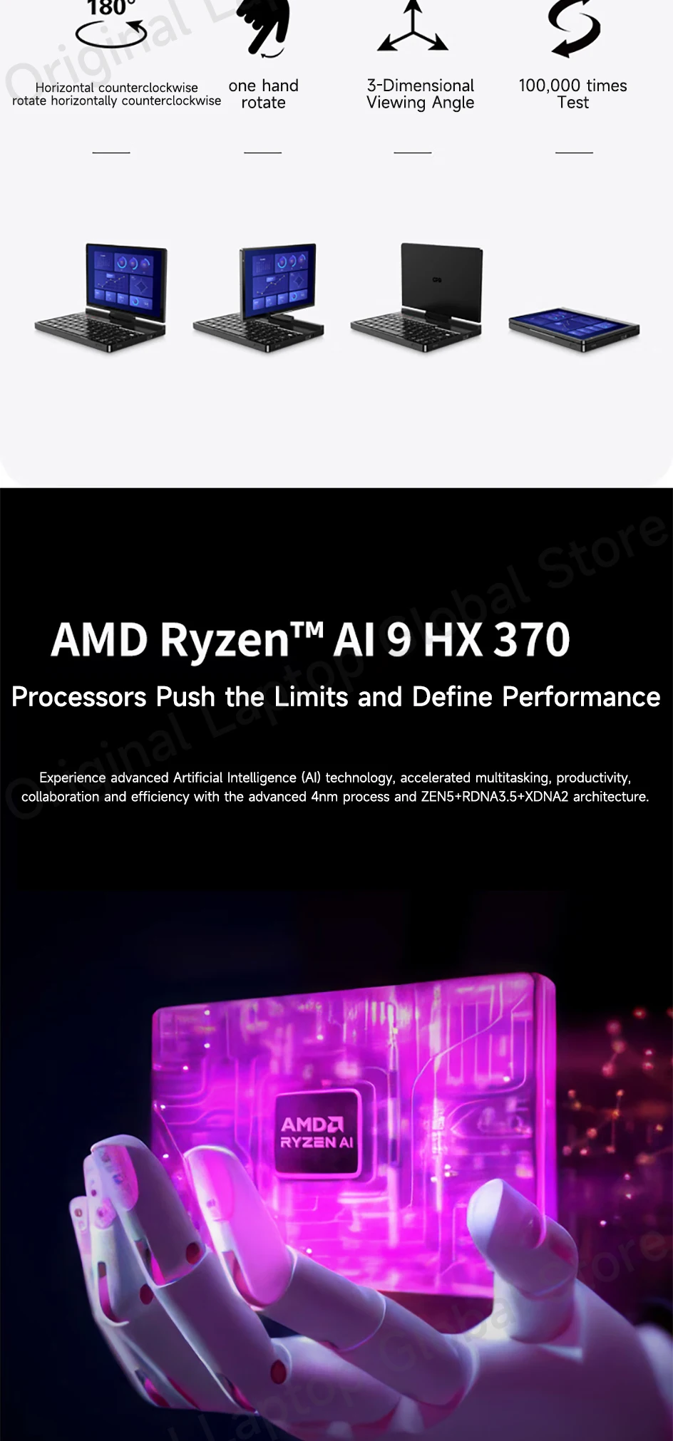 GPD Pocket 4 2025 AMD AI 9 HX 370 32GB/64GB RAM 2TB/4TB SSD 8.8-inch 2.5K Resolution 144 Hz Refresh Rate mini Laptop