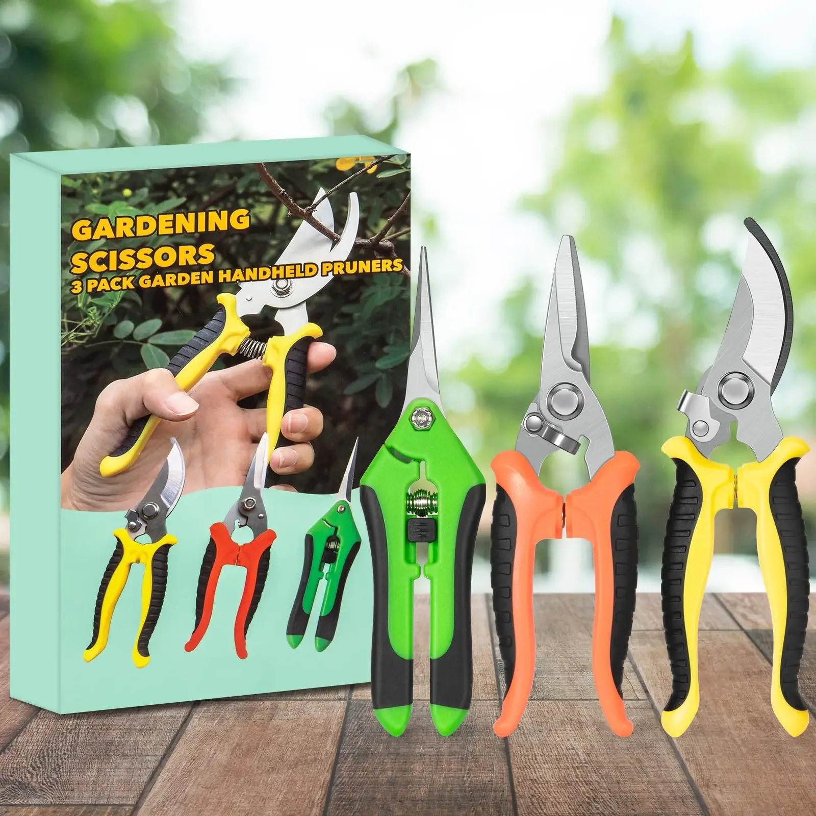 3 Pack Garden Pruning Shears Set Stainless Steel Scissors Clippers Pruning Snips Shears Hand Tools for Flowers Leaves Potted