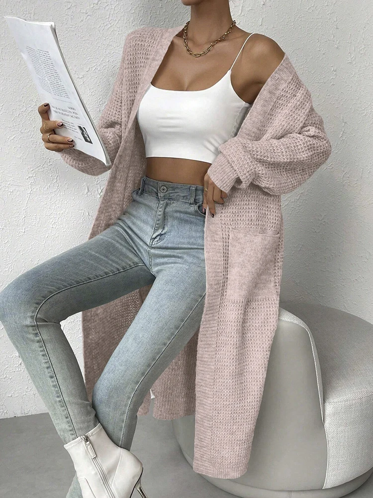 Cárdigan de punto para mujer, suéter de manga larga con botones, prenda exterior informal de ajuste holgado para otoño e invierno, en colores negro, crema y rosa, tejido básico.