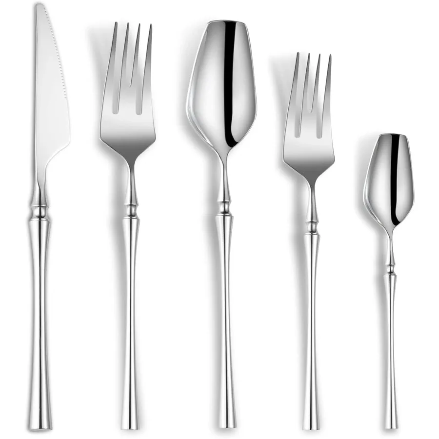 

20Piece Silverware Set for 4Modern 18 10 Stainless Steel Flatware Set Unique Rustic Cutlery Utensils Set Spoon and Fork Set for