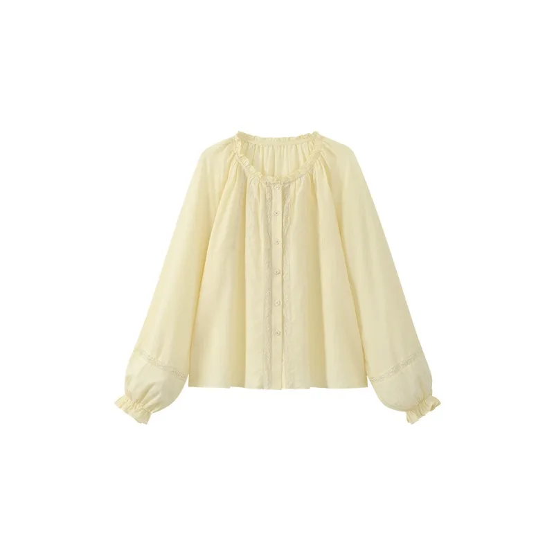 Elegant Ruffled Blouse Women Lightweight Shirt French Style Sweet Summer Top with Long Sleeves for Casual Chic and Office Wear