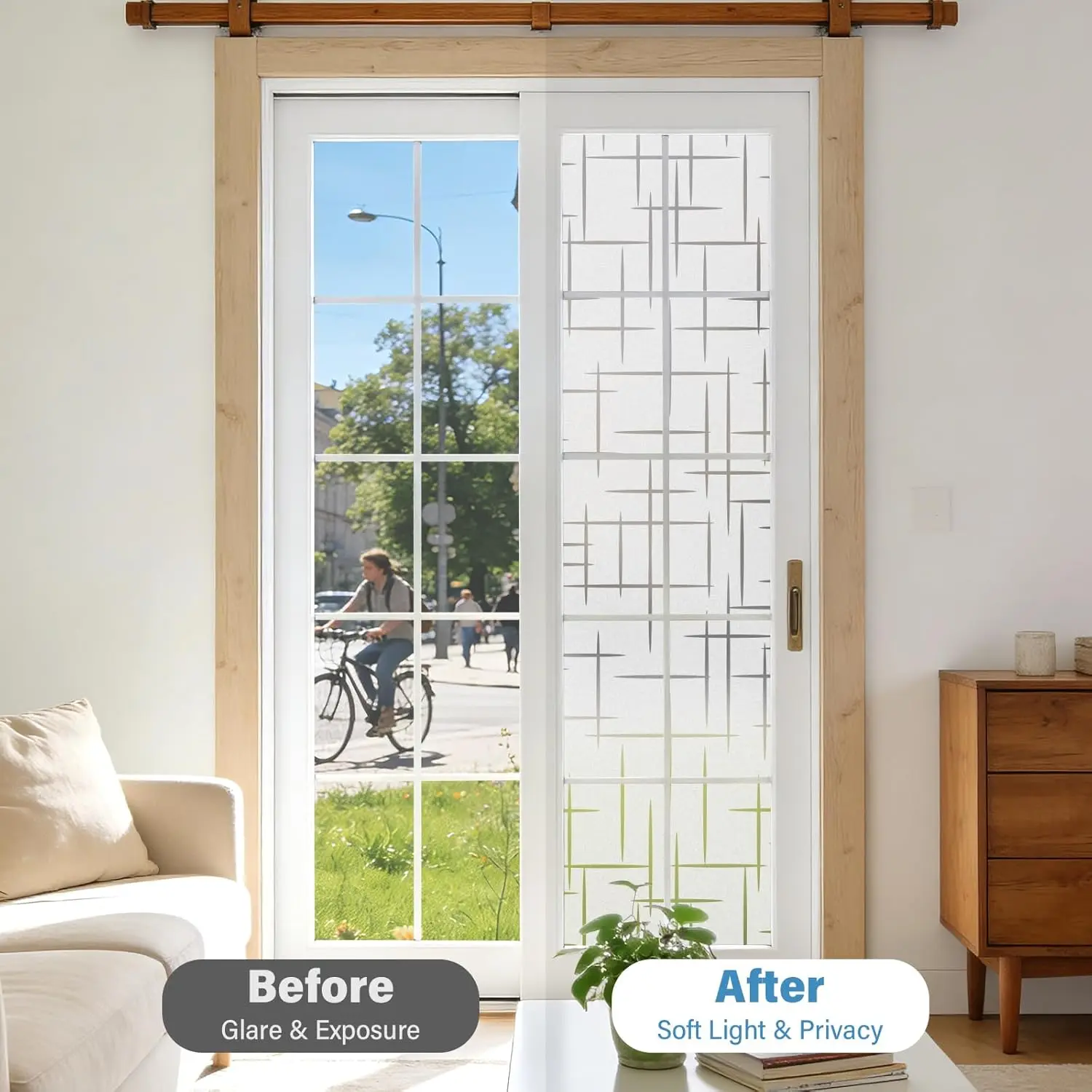 Static Cling Window Film Self Adhesive Semi Transparent Privacy Sun Blocking Modern Home Office Living Room 45cm 60cm