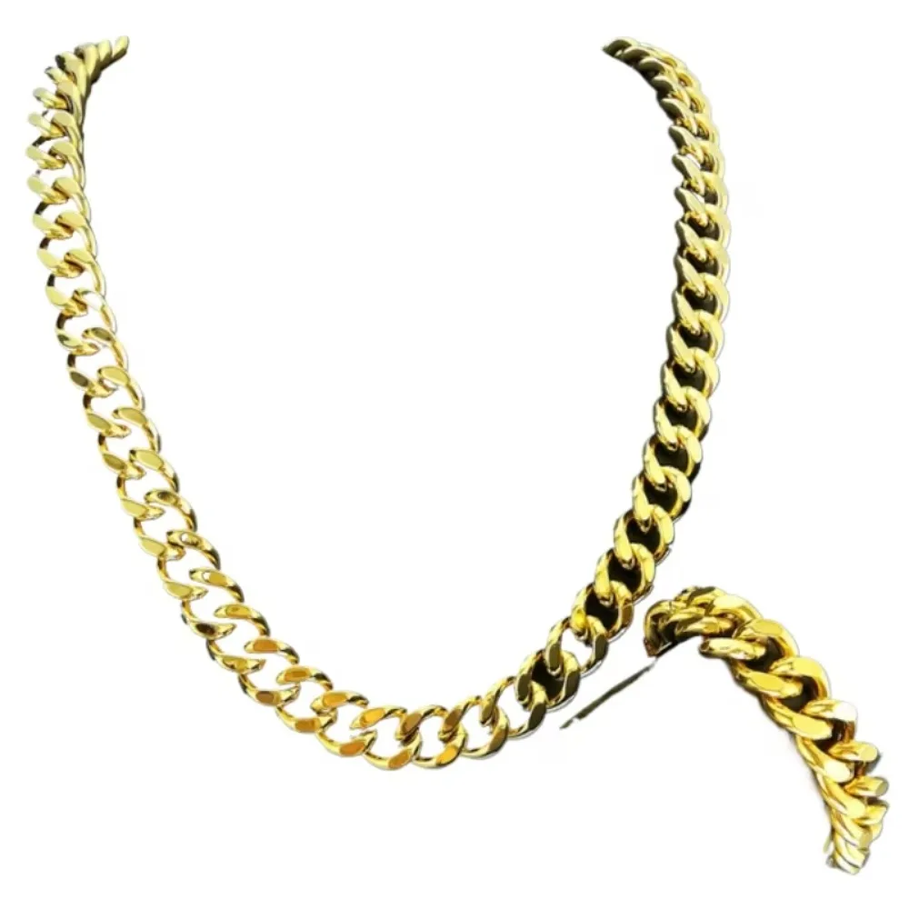 

13mm Width Heavy Classic Mens Sets Necklace + Bracelet GF Vacuum Coating
