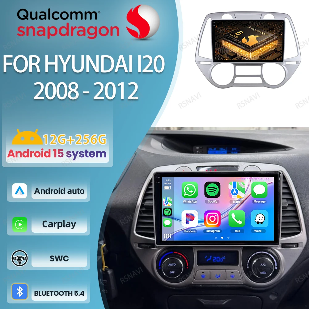 

Автомобильный радиоприемник Android 15 для Hyundai I20 2008-2012 GPS головное устройство 4G LTE Wireless Carplay Auto 5G WIFI DVD-навигация Qualcomm QLED