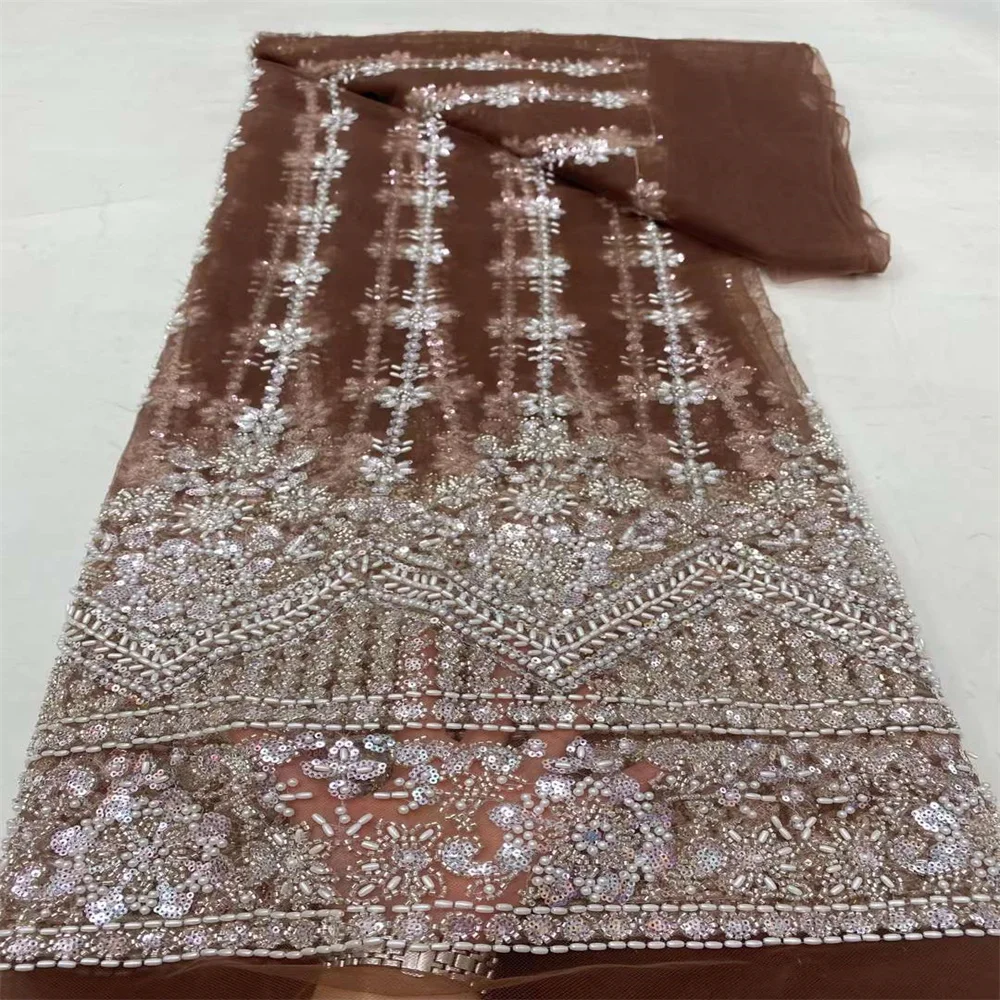 2024 Fashion Elegant French Embroidery Beaded Laces Fabric High Quality African Nigerian With Sequins For Bridal Wedding Dresses