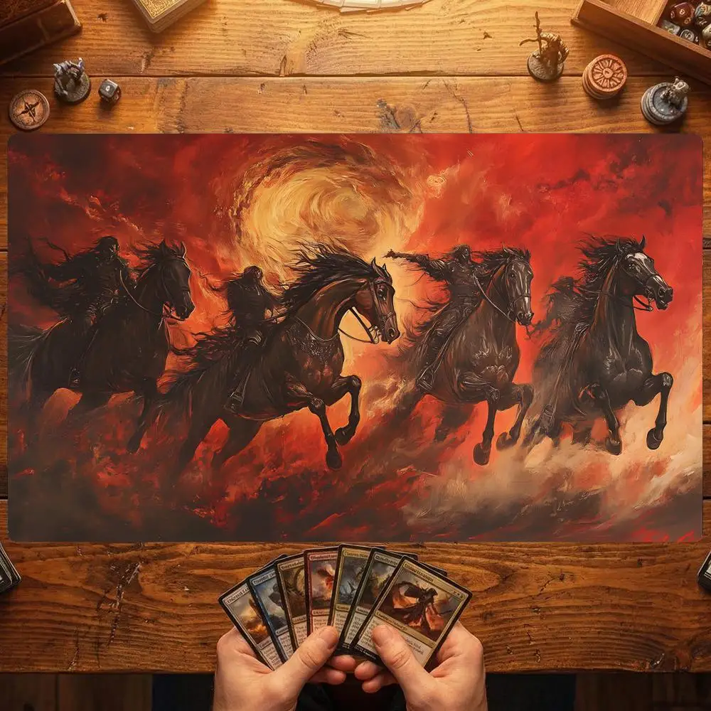 Flame War Horse Group TCG Playmat Magic Card Battle Mat Non-Slip Durable Stitched Edge 35X60CM Desk Mat Tapete Magic Mat