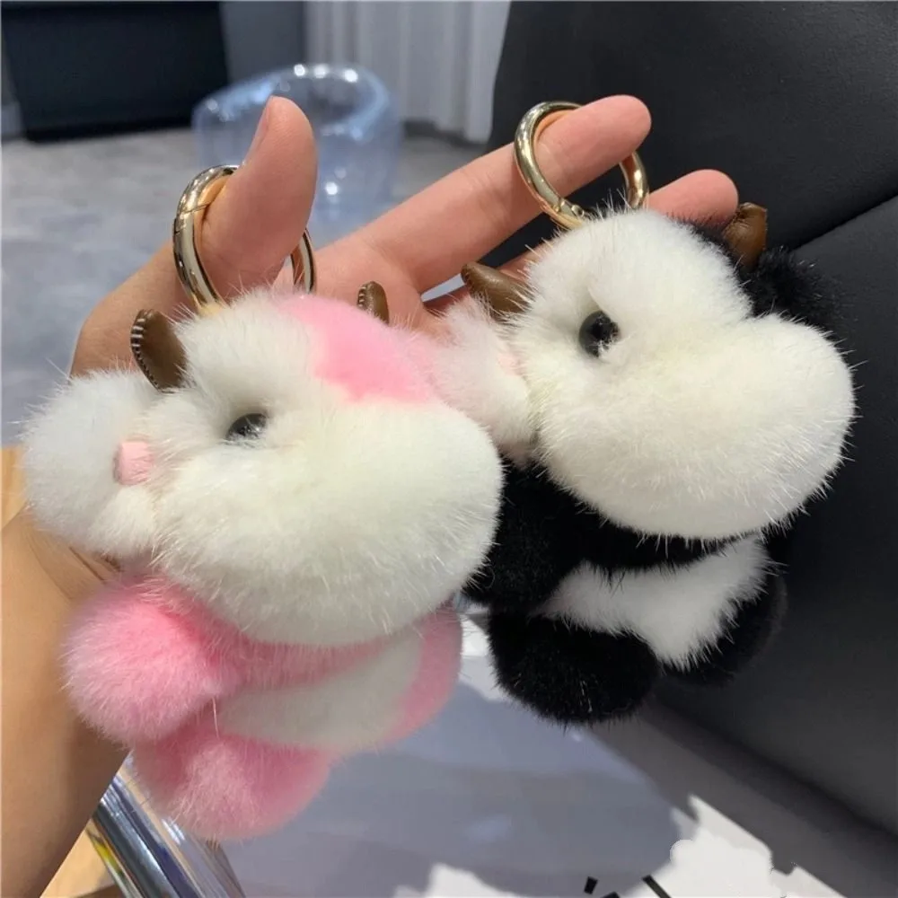 

Kawaii длинный грип подвеска в виде теленка, фаршированный имитация норкового меха, брелок с изображением коровы, декор для сумки, мягкий милый брелок с животными для девочек