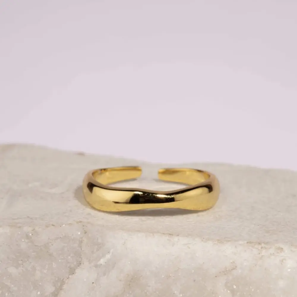 1/3 PCS Stackable Stainless Steels Adjustable Ripple Rings 18K Plated Gold Silver Minimalist Irregular Rings for Women Jewelry image 3