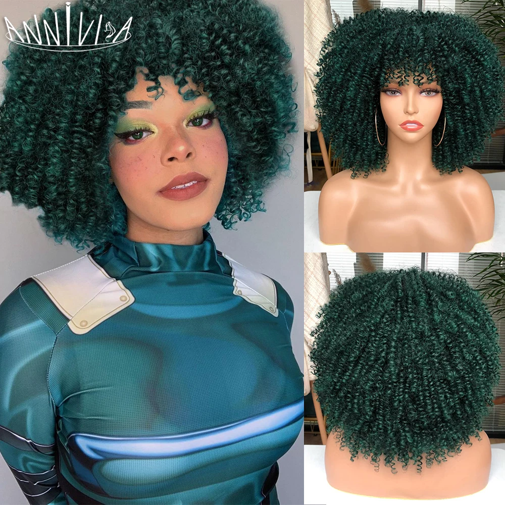 

Short Hair Afro Kinky Curly Wig with Bangs for Black Women 14" Synthetic Pink Lolita Wigs Halloween Party Christmas Cosplay Wigs