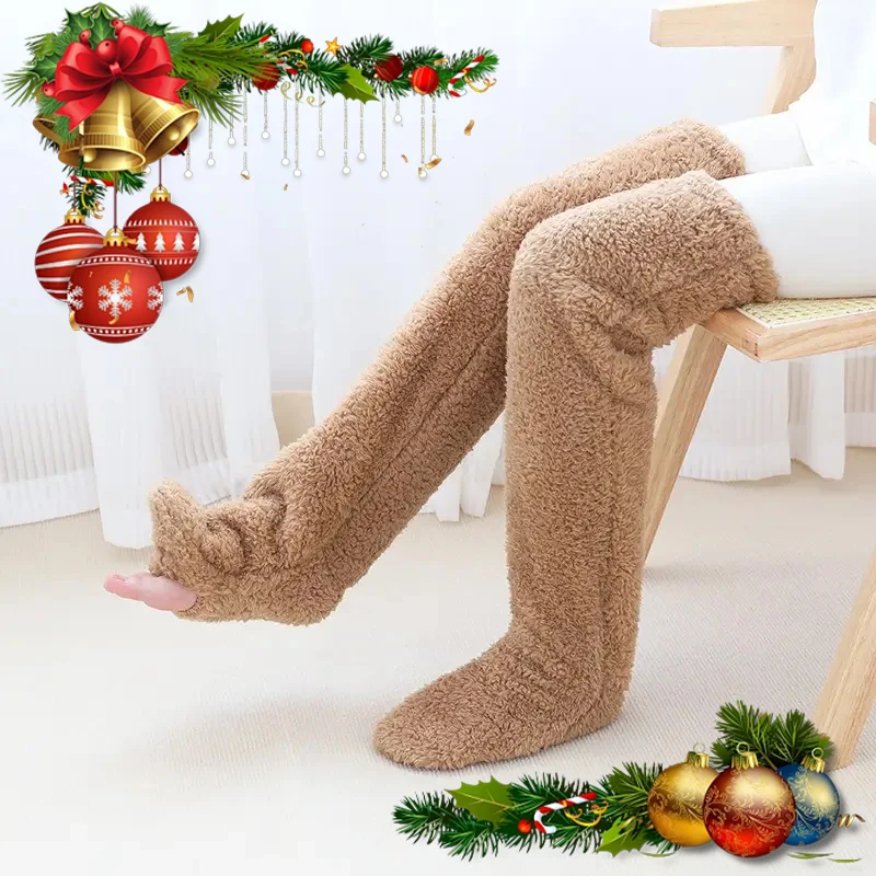 

1 Pair Women'S Christmas Themed Over-the-Knee Plush Teddy Bear Foot Warmers,with Cozy Winter Home Sleep Socks for Couples