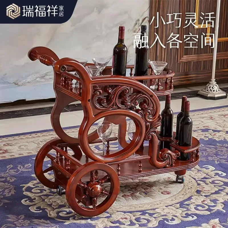 P1  solid wood dining cart movable trolley ktv wine ordering cart