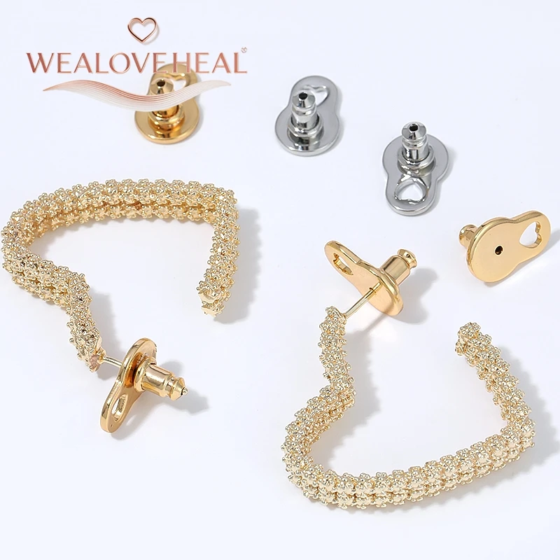 5/10 Stück 18K vergoldete Messing-Ohrringverschlüsse, große Scheibe mit Herz-Ausschnitt, sichere Ohrstopper, Schmuckzubehör, DIY-Zubehör – Detail 18