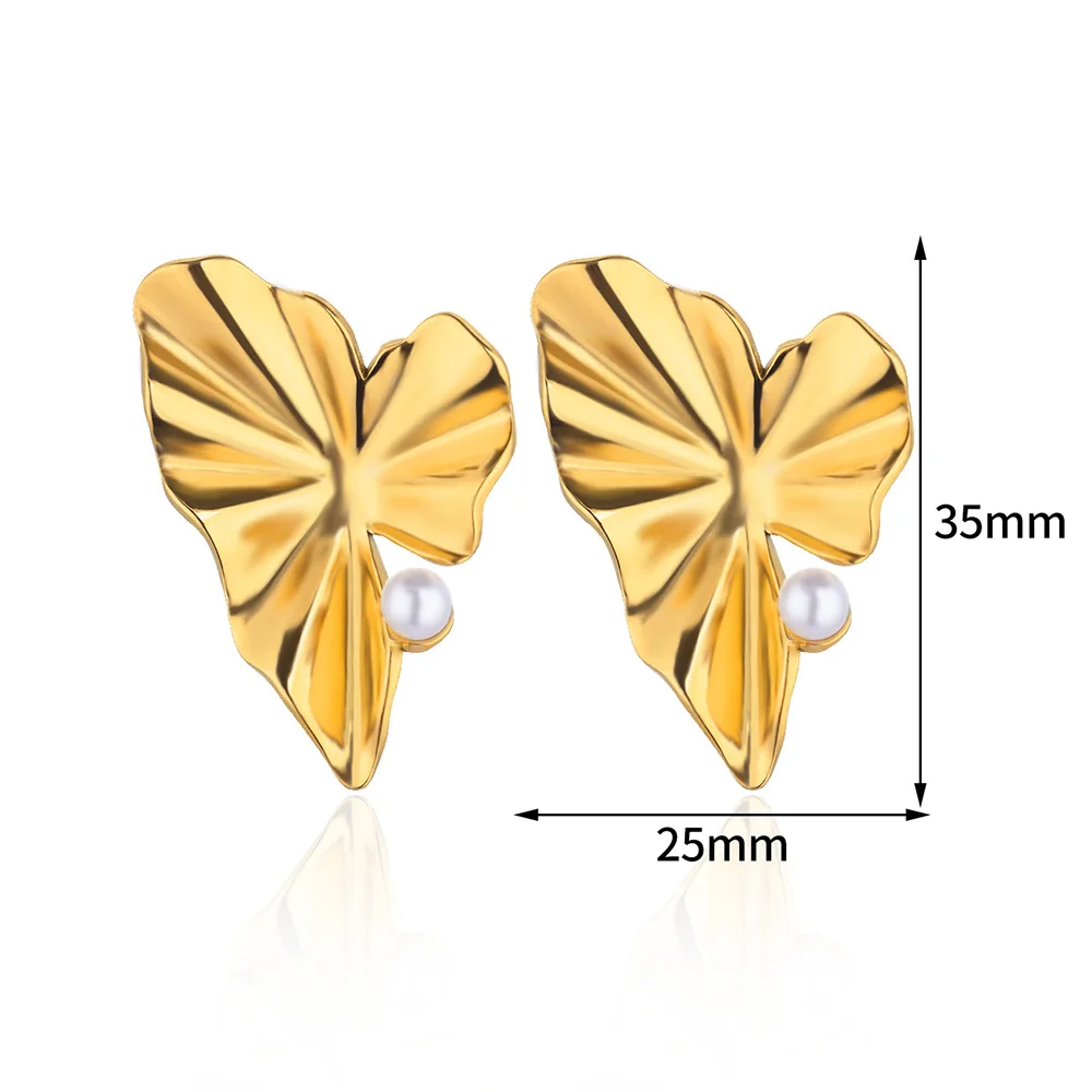 Stainless Steel Irregular Pearl Earrings For Women Gold Color Vintage Leaf Geometric Earring 2024 New Party Wedding Jewelry Gift