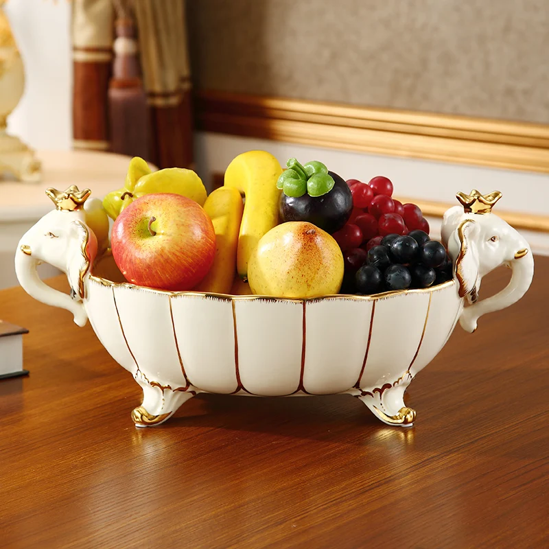 

Lucky Elephant Fruit Plate European Luxury Household High-end Living Room Entrance Coffee Table Ceramic Fruit Plate Decorative O