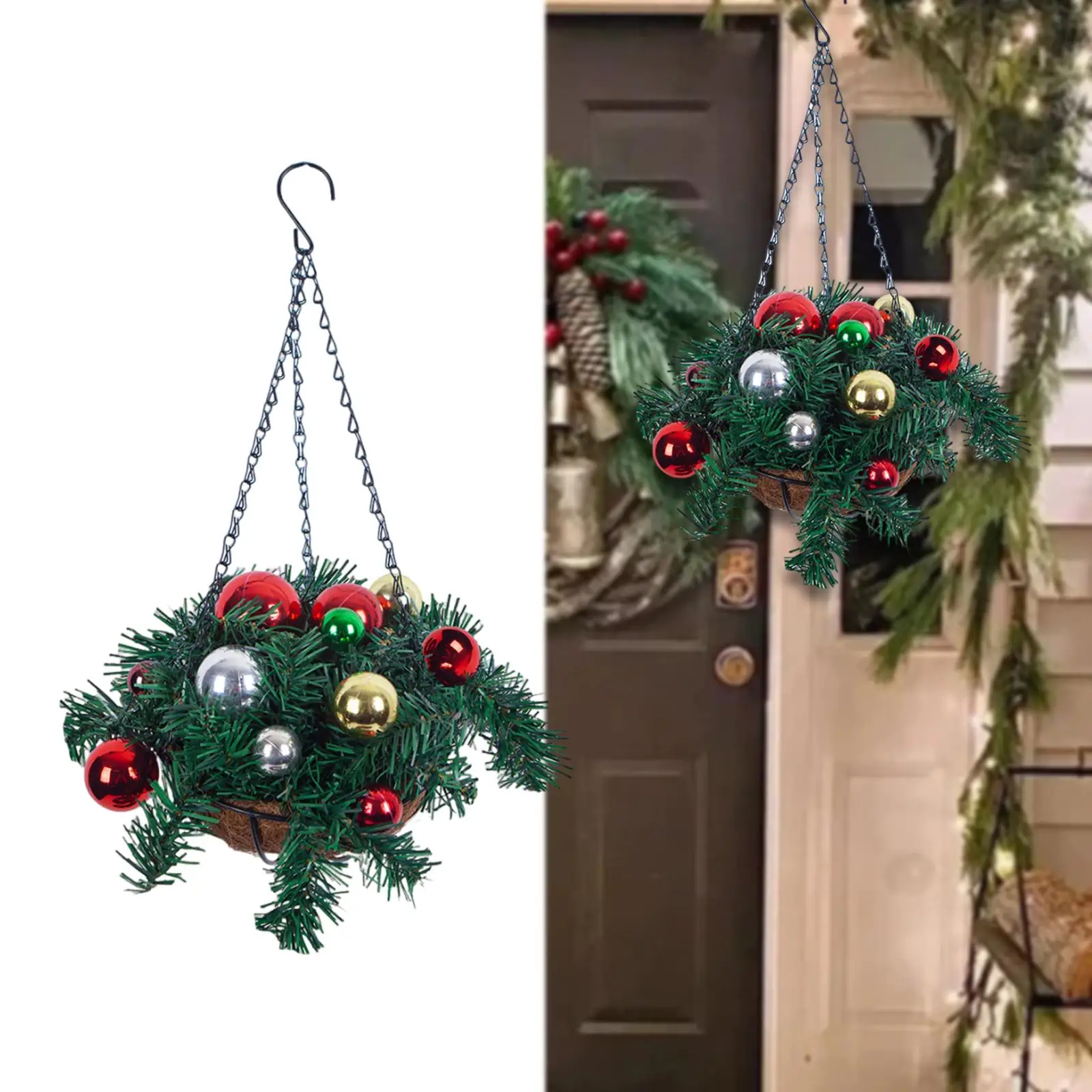 Christmas Hanging Basket Wreath Artifical Garland Xmas Decor Ornament Xmas