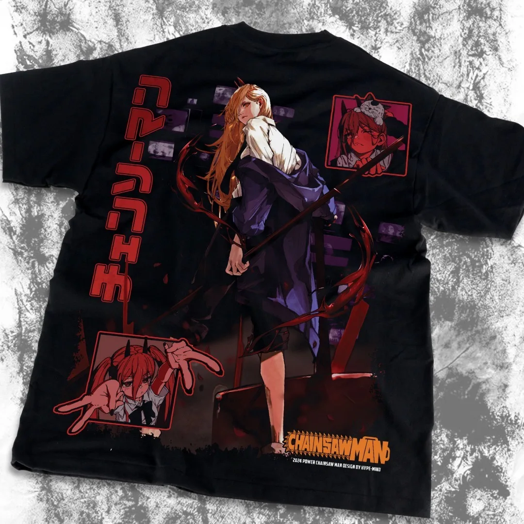 MAKIMA POWER T-Shirt Japanese Anime Manga Chainsaw Man Denji Power Black Shirt