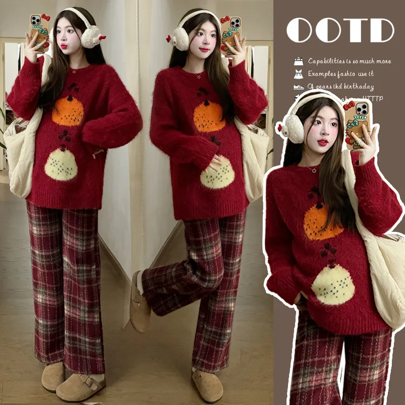 

Viral Maternity Top Autumn Winter Festive Red Youthful Knit Sweater Christmas Celebration Base Layer for Pregnant Women