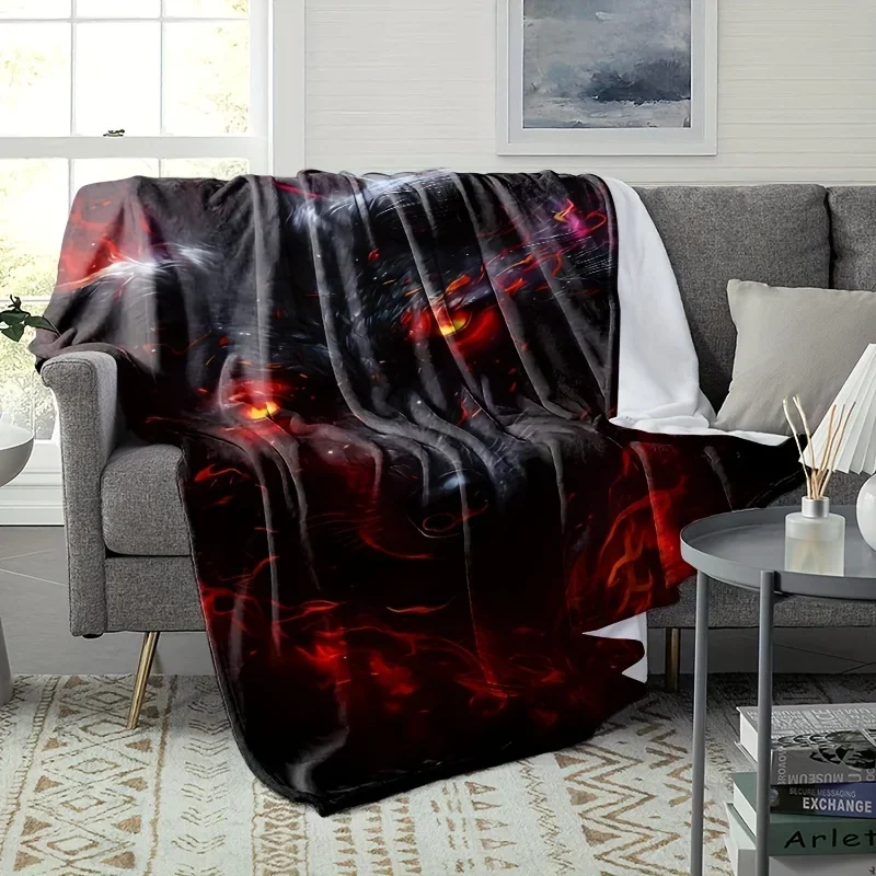Wolf Head Print Lightweight Soft Throw Blanket for Nap Sofa Camping Travel Perfect Gift for Friends Family