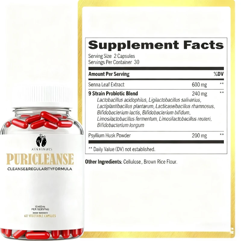 Cleaning and Regular Support, Intestinal Cleansing and Fiber Supplements, Containing Psyllium Husk Powder and Probiotics