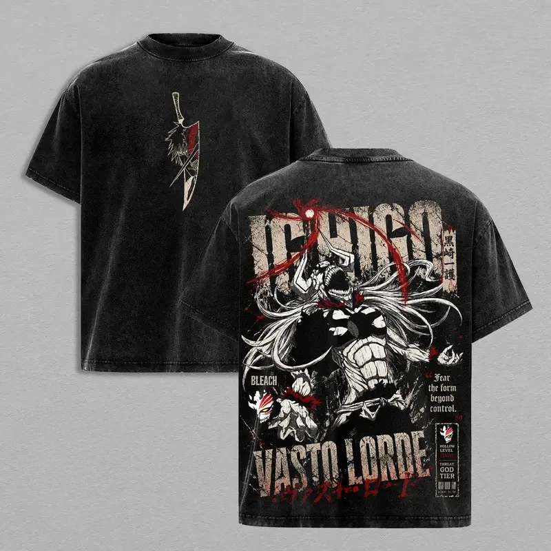 Bleach Ichigo Vasto Lorde Hollow Form Graphic Tee Men Women Clothing Washed Cotton Tshirt Oversized T-shirt Vintage Streetwear
