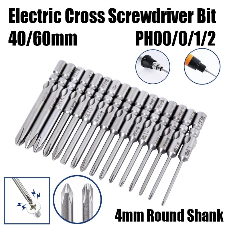 eletrica cruz chave de fenda bit mm haste redonda ph00 impacto magnetico phillips parafuso driver broca cabeca do lote 40 60 mm 800 01