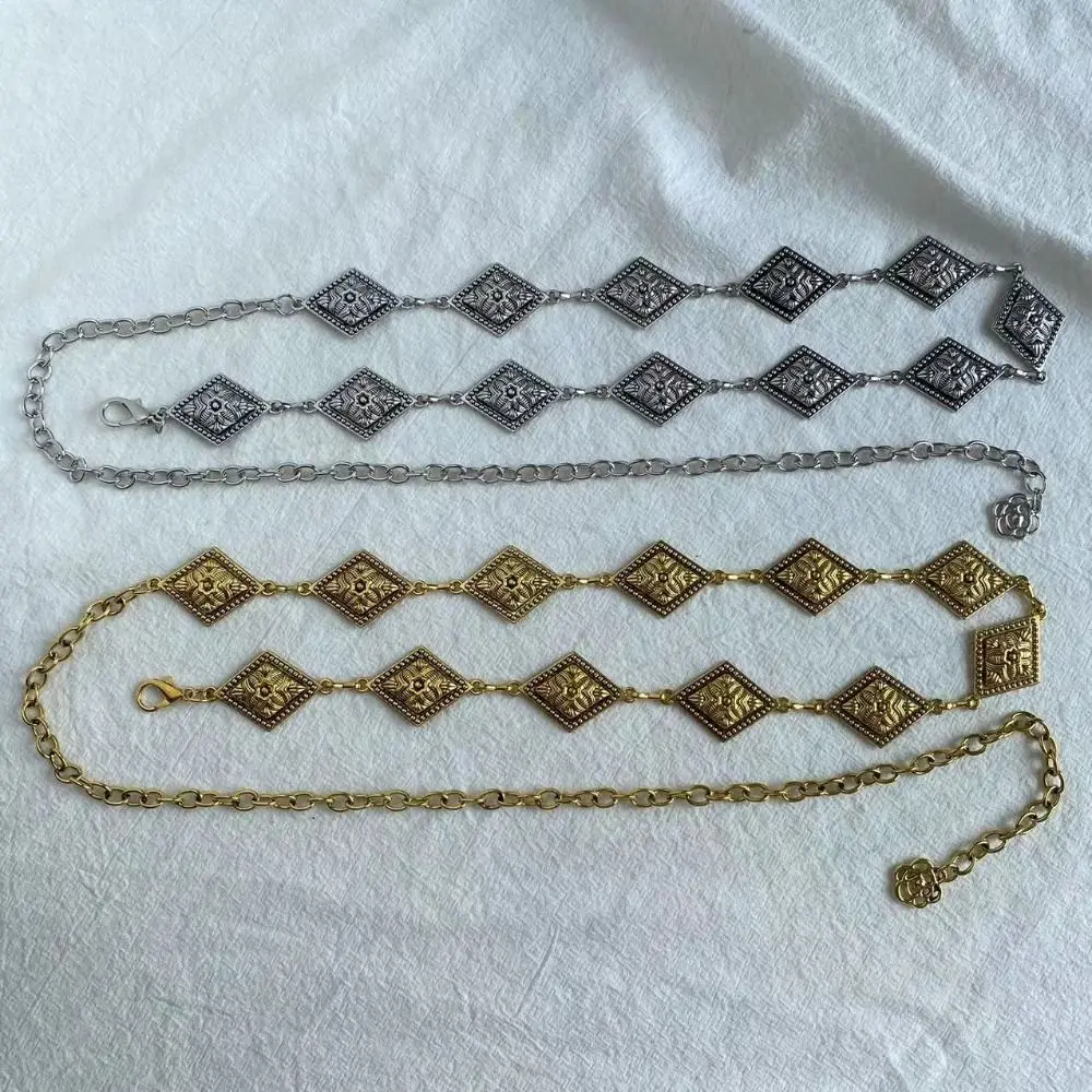 Lightweight Metal Women's Waist Chain Gold/Silver Durable Retro Waist Chain Adjustable Carved Chain Belt