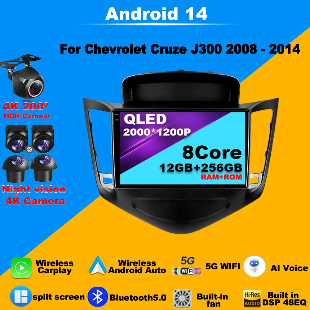 

Android 14 Car Radio For Chevrolet Cruze J300 2008 - 2014 Video Multimedia Player Navigation stereo GPS WIFI Carplay No 2din dvd