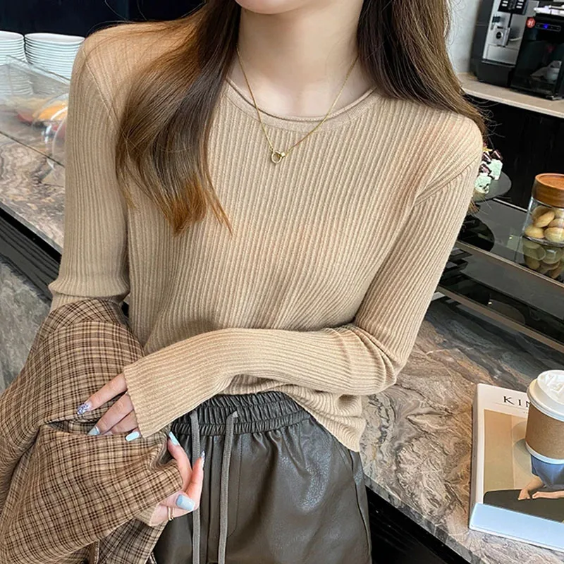 

Sueter Feminino Long Sleeve Knitted Sweater Women Pullovers Fashion Solid O-Neck Knit Sweater Pullover Women Tops Sweaters Q3432